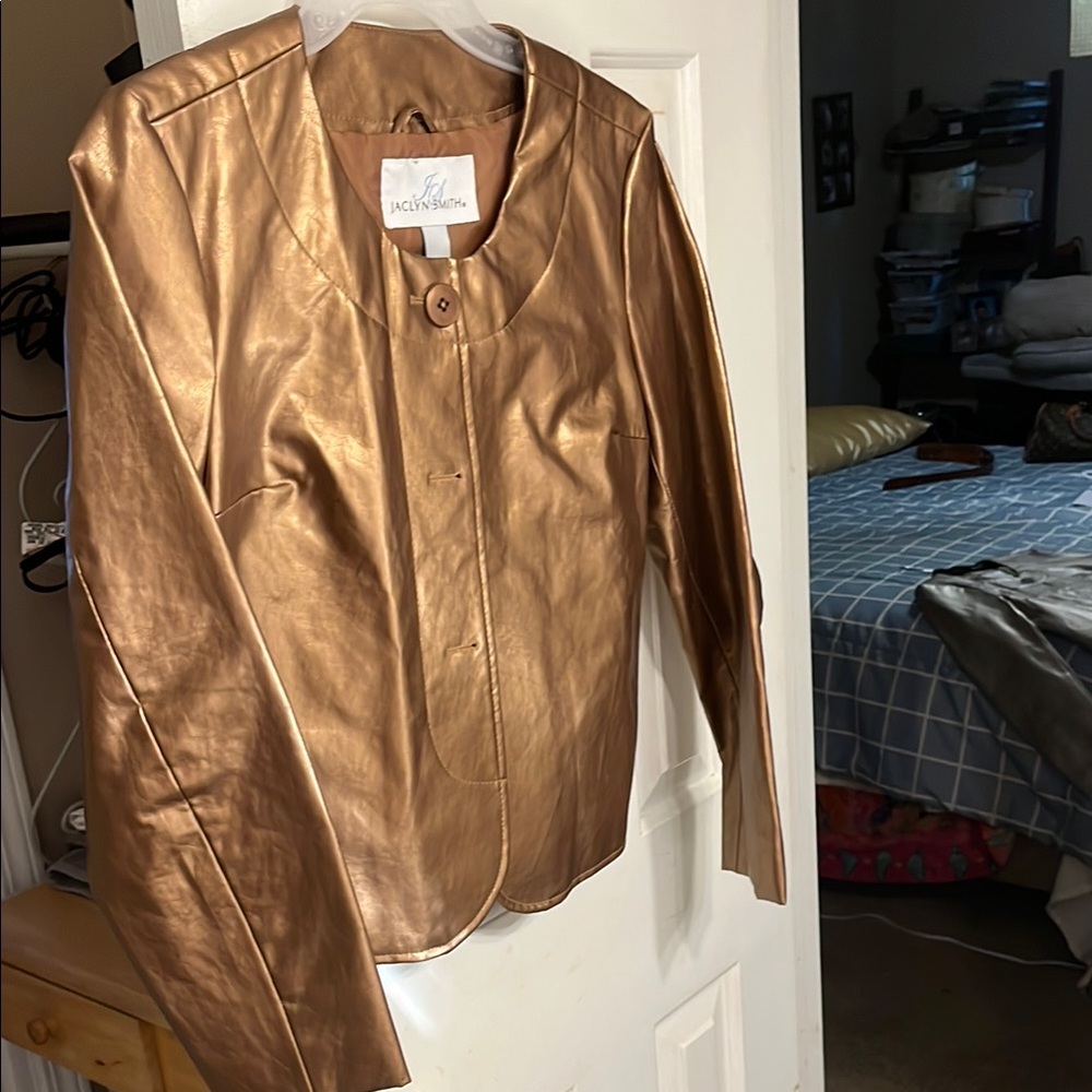 Jaclyn Smith Gold Blazer with Sleek Collarless Design
